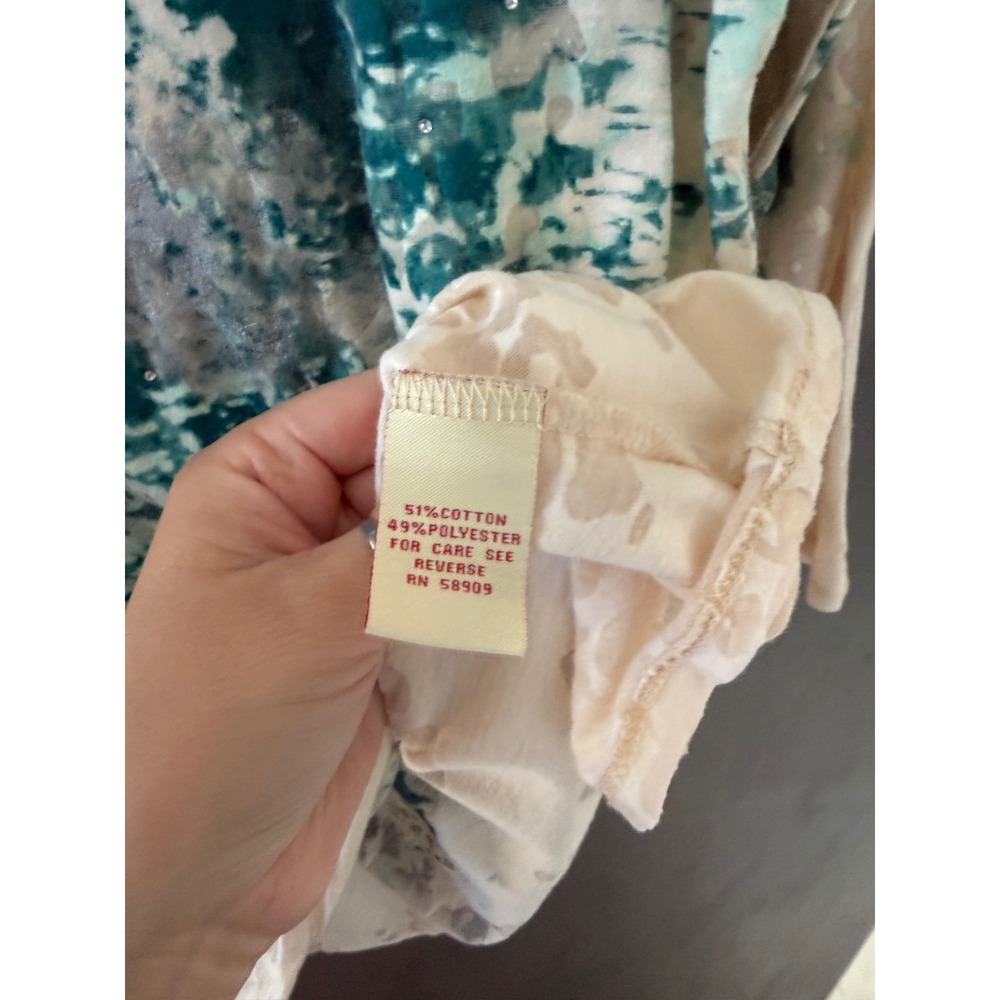 Reba Womens Teal Orange Abstract Watercolor Sequin Western Rhinestone Top Small - Picture 7 of 8